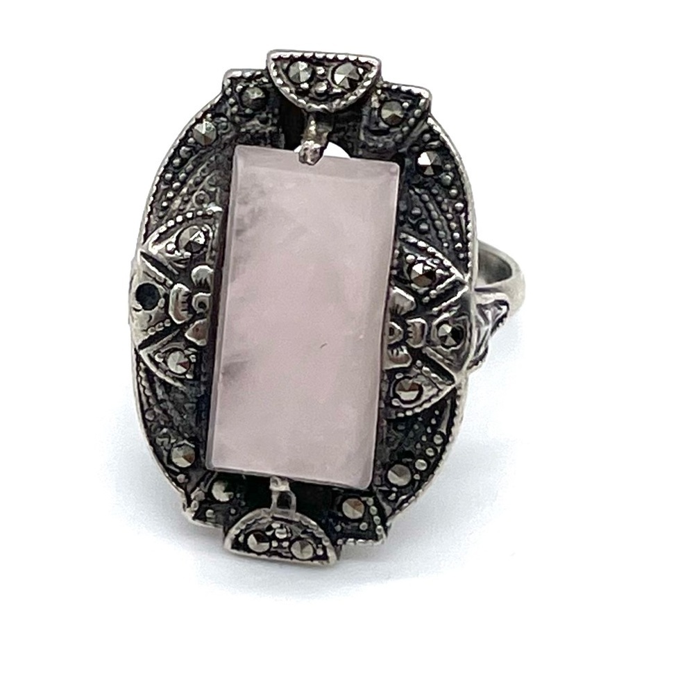 Rose Quartz 925 Sterling Silver Square Stone Ring - Picture 5 of 6